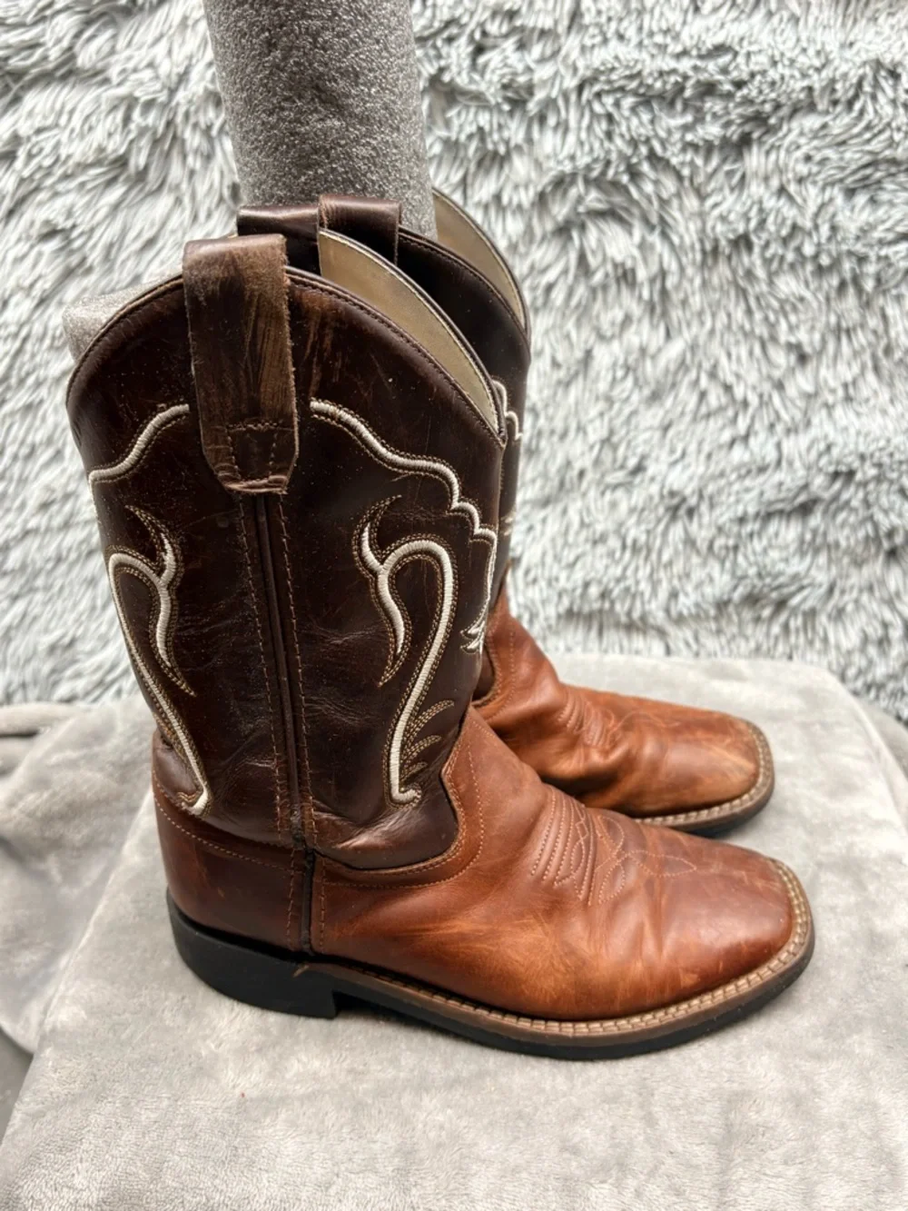 Old West Cowboy Boots Boys Size 2 Western Brown Square Toe Rodeo
